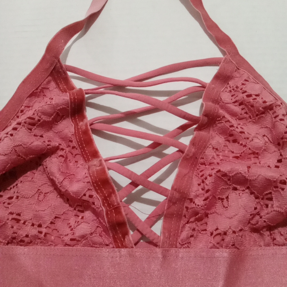 Pink Lace Halter Bralette Iris Large